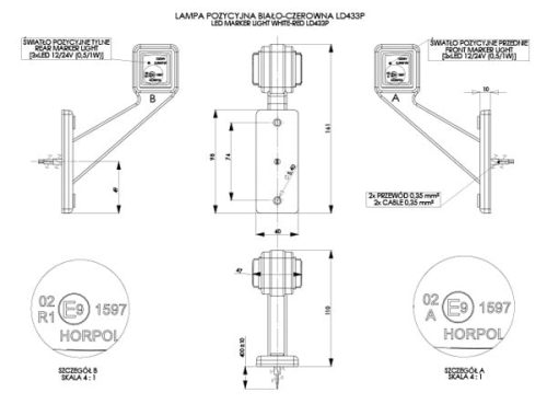Lampa obrysowa LD433/L na ramieniu krótkim