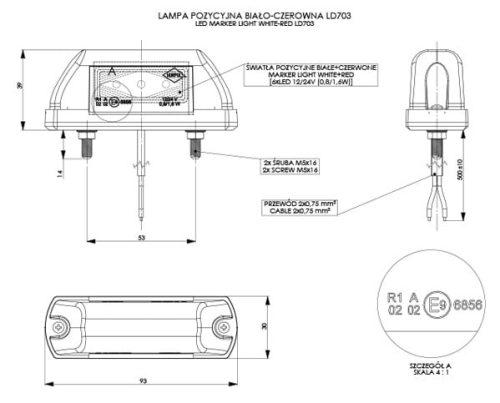 Lampa obrysowa biało-czerwona LED LD703