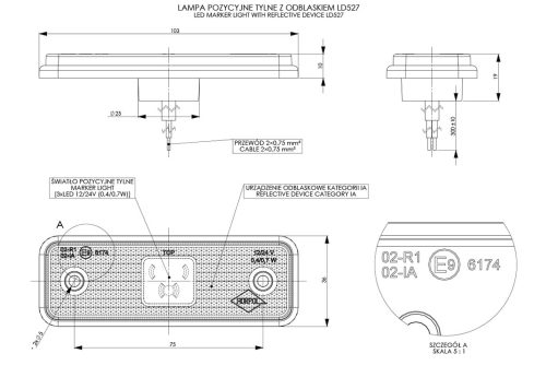 Lampa obrysowa pozycyjna z odblaskiem - czerwona LD527