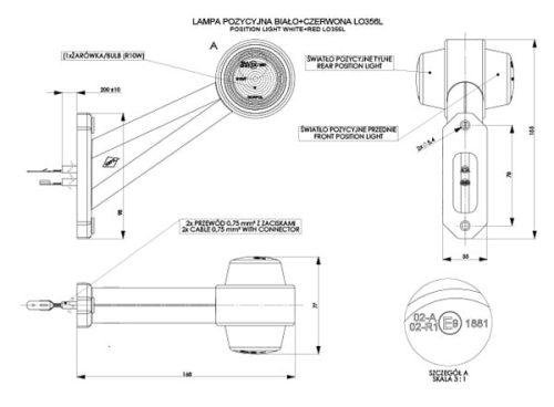 Lampa obrysowa LO 356/L na wysięgniku ukośnym (LEWA)